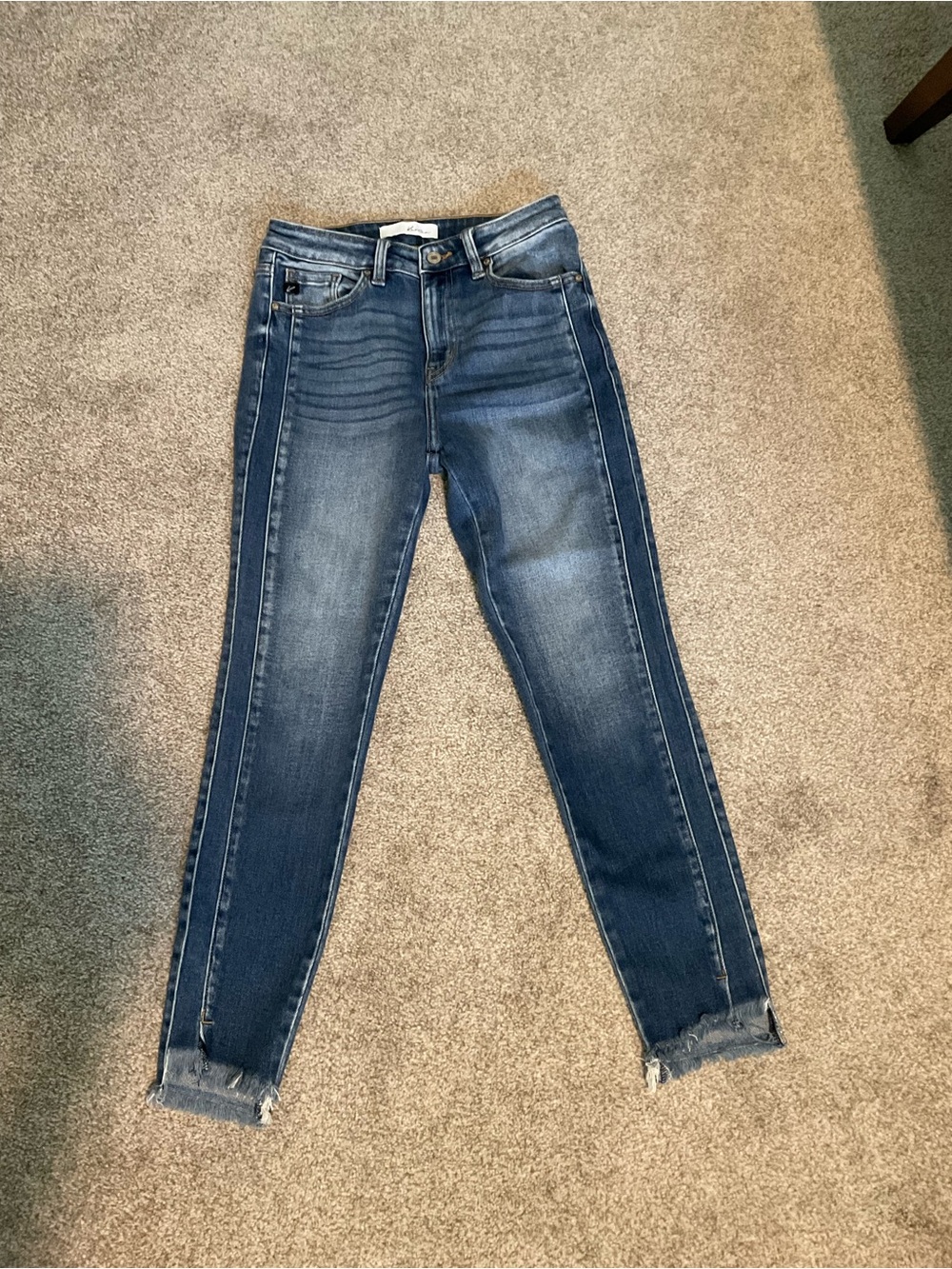 KanCan Sylvia High Rise Skinny Jeans Side Stripe Split Frayed Hem Size 7 27